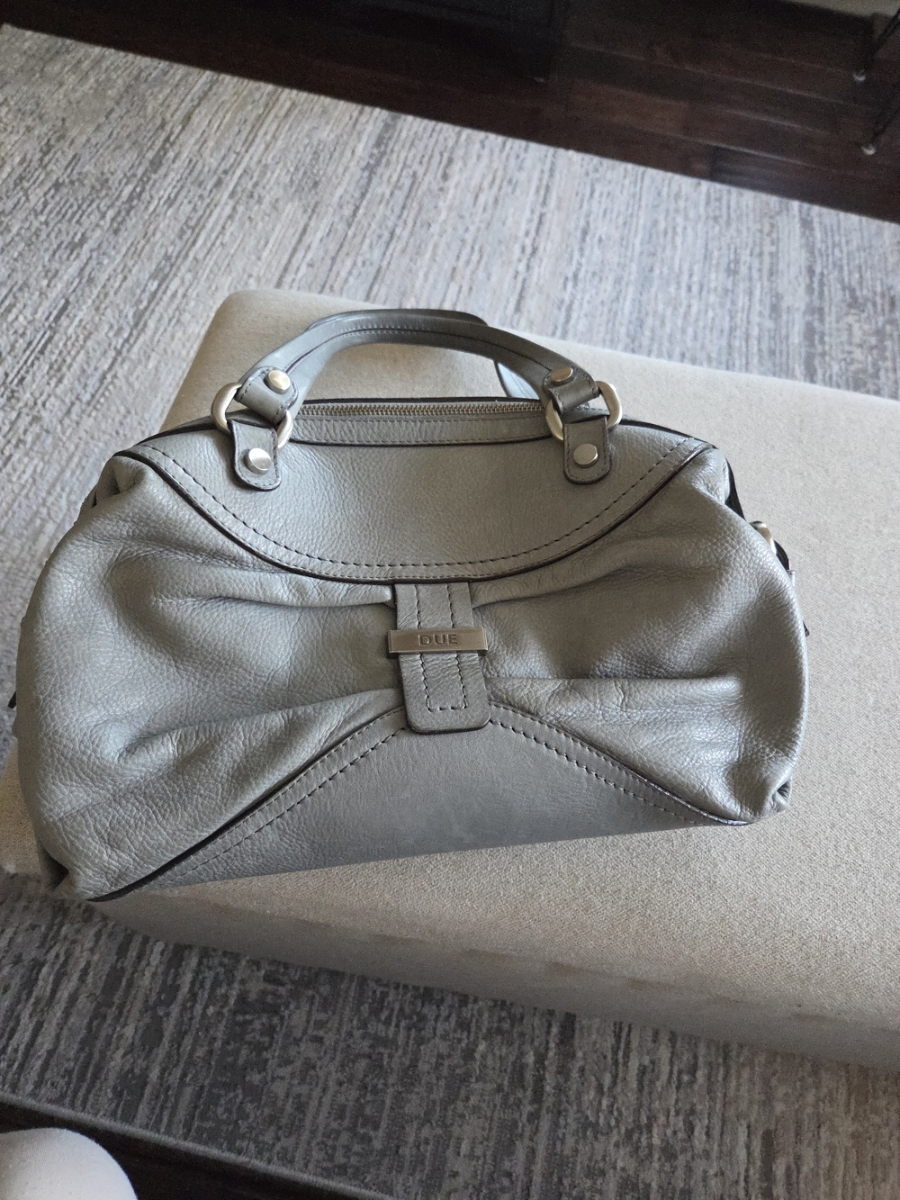 Tentazione Due Pebbled Light Gray Top-Handle Satchel Italian Leather.